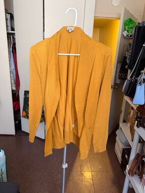 Cieto  Mustard Open-Front Shawl Collar Cardigan